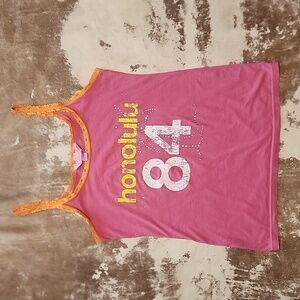 Hard To Find Tank Top Honolulu 84 With Orage Lace And Bling. Size: M/L